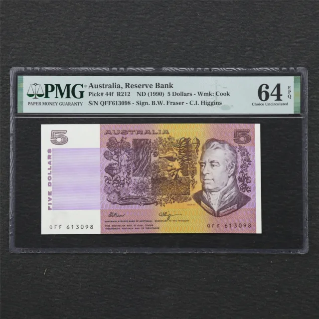 1990 Australia Reserve Bank 5 Dollars Pick#44f PMG 64 EPQ Choice UNC