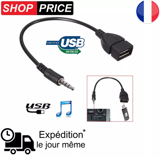 uxcell Câble audio USB 2.0 femelle vers prise auxiliaire 3,5 mm mâle jack  audio 3,5 mm adaptateur convertisseur câble connecteur données charge  cordon 20,3 cm : : Électronique