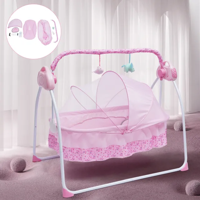 Electric Crib Cradle Auto-Swing Newborn Bassinet Sleep Bed Infant Bluetooth