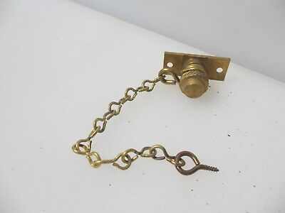Vintage Brass Box Chain Wooden Trunk Crate Tub Lid Holder Stop Old 6"