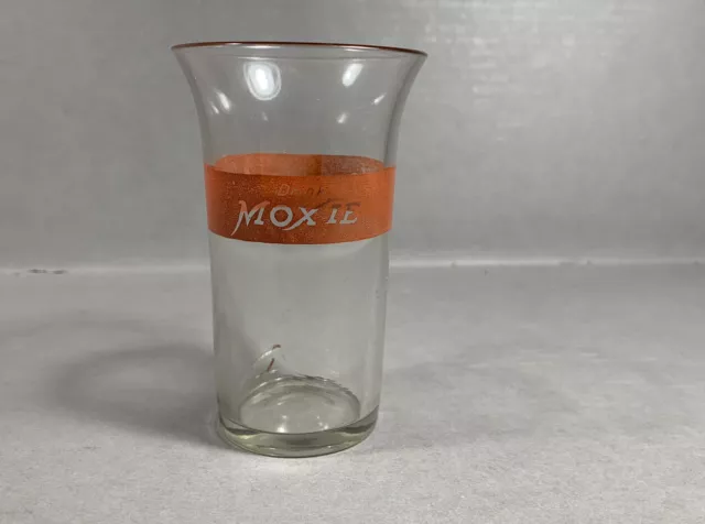 Vintage Early Moxie Soda Fountain Glass Drink Moxie Logo Red Band