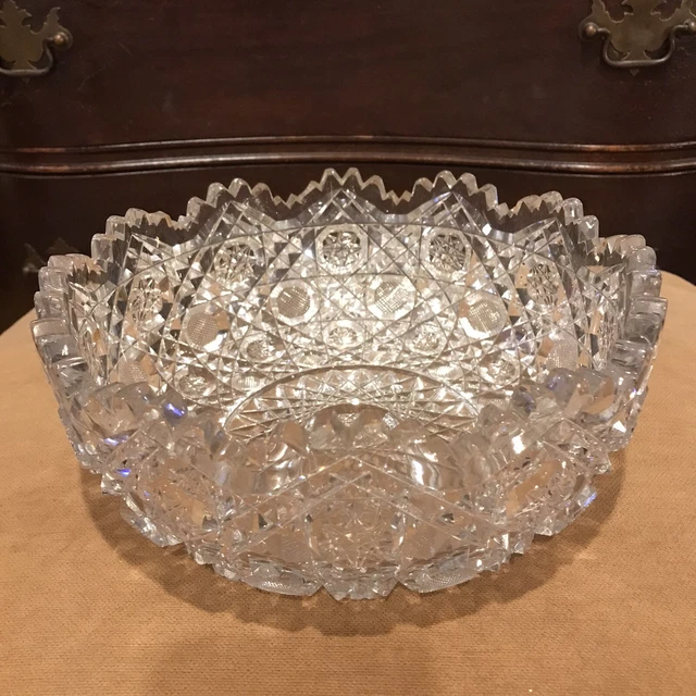 AMERICAN BRILLIANT ABP Cut Crystal Glass Deep Large Bowl Heavy 9" 4.5 lb