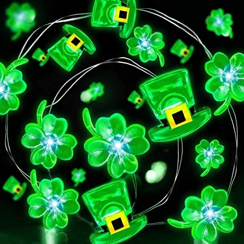 [ Timer ] Shamrocks Leprechaun Hat Lights St. Patrick's Day Decorations 10Ft