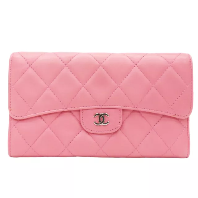 CHANEL PINK CLASSIC Flap Wallet Quilted Lambskin Leather $594.36