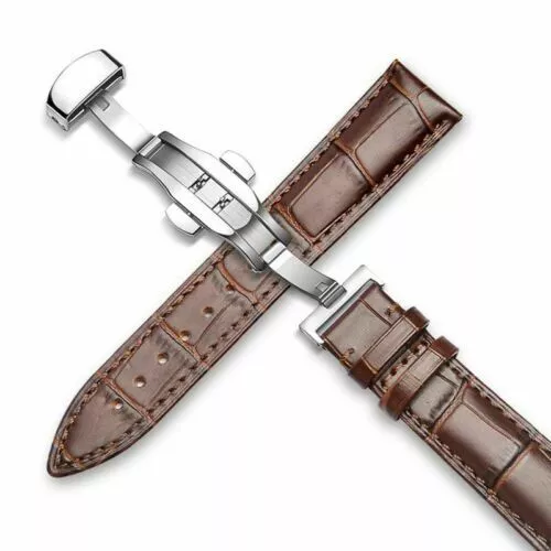 22 MM Brown Genuine Leather Alligator Crocodile Watch Band Strap Replacement