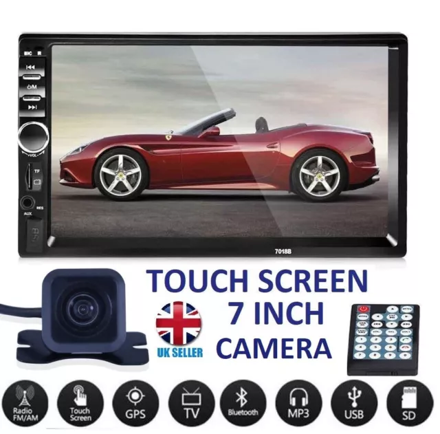 7" Double 2DIN Car Player Stereo FM Radio MP5 Bluetooth USB AUX + Rear Camera