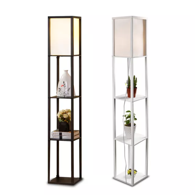 Modern LED Floor Lamp w/Shade Free-Standing Light Bulb 3-Tier Shelf Storage Room 2