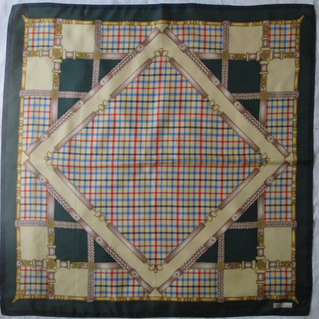 Foulard Carré FIUME 100% Soie Vintage - 86x89 Cm - Bleu - Occasion Très Élégant