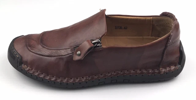 MENICO MEN S LEATHER Zipper Slip On Dark Brown Hand Stitched Size