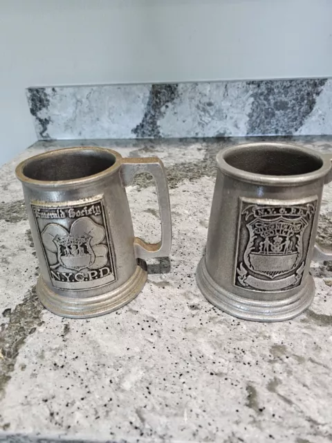Set Of 2 Emerald Society NYPD Pewter Stein Mugs