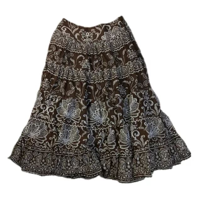 Jones New York Womens Brown Paisley Boho Long Maxi Skirt Tiered sz S / 4