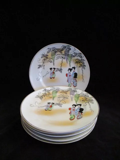 Set of (6) Vintage Hand Painted Geisha Girl Theme 6" Plates Made in Japan