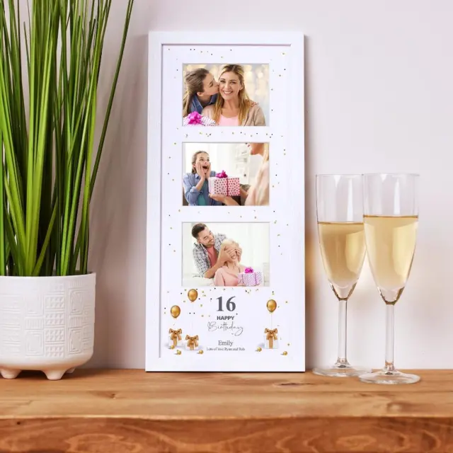 Personalised 16th Birthday Triple Photo Frame With Presents C17-6