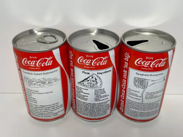 COCA COLA COKE CANS; COMPLETE 1st RECIPE 3 CAN SET HOLLAND 1980's (CE)