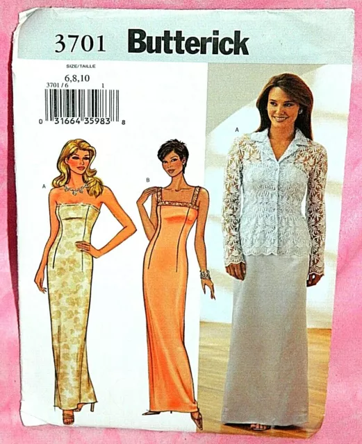 Uncut Butterick Misses 6-10 Evening Formal Close-Fit Dress & Jacket Pattern 3701