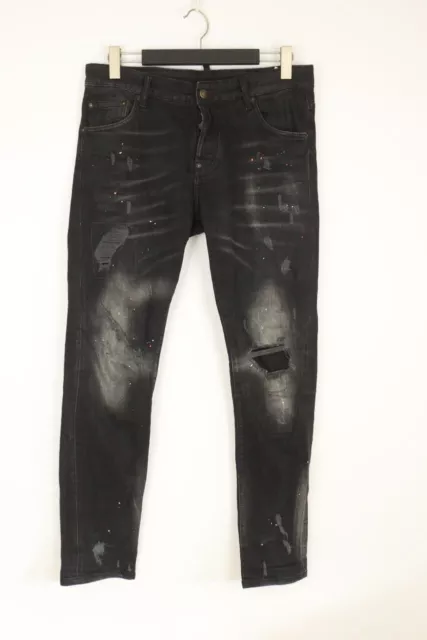 DSQUARED2 SLIM JEAN Black Wash Denim Skinny Distressed Jeans  IT 50 / W34