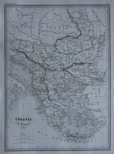 Original antique map TURKEY IN EUROPE, GREECE, CRETE, Malte-Brun, 1846