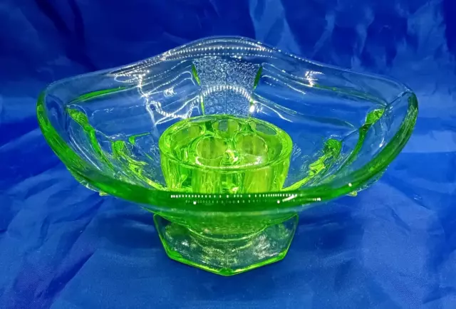 Vintage Art Deco Sowerby Green Glass Elephant Handled Bowl Vase with Frog 1930s