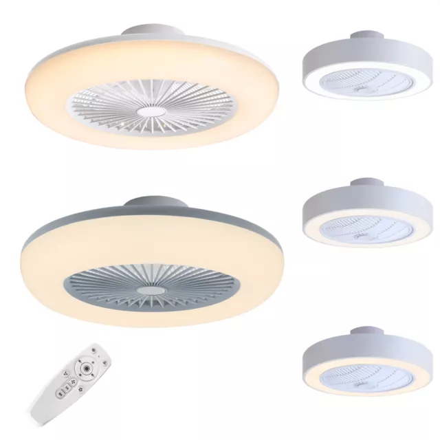 Large Round Ceiling Fan Light LED Dimmable Flush Mount Chandelier Lamp w/ Remote 3