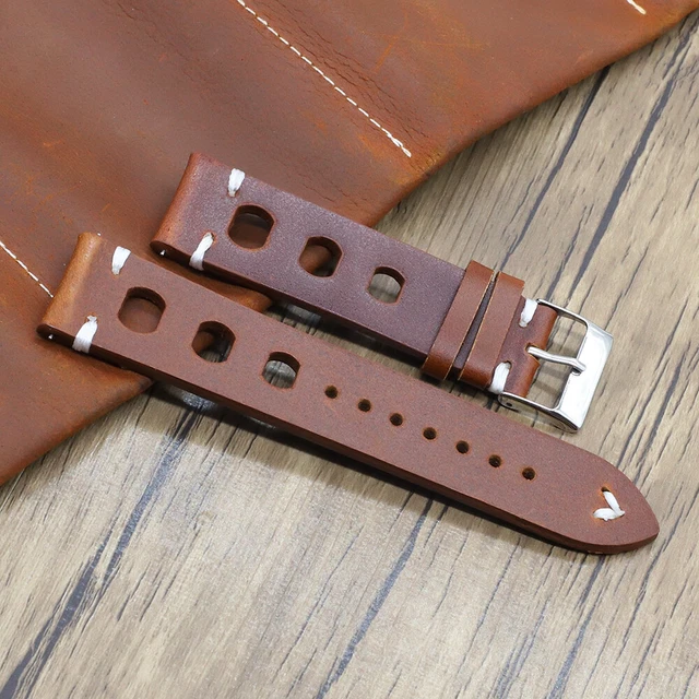 MENS WATCH STRAP Handmade Genuine Leather Vintage Wrist Band 18MM 20MM ...