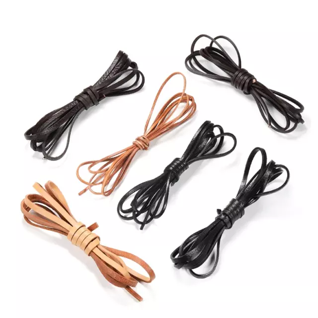 Cordón de encaje de cuero genuino joyería artesanal plana de 2 mm, 3 mm, 4 mm, 5 mm, plano