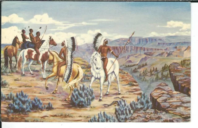 CA-201 The Signal Dorothy Larsen Artist, Native Americans Horses Chrome Postcard