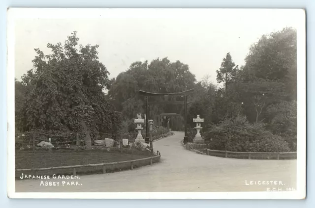 POSTCARD Leicester Japanese Garden, Abbey Park, real photo by E C H (Houghton)