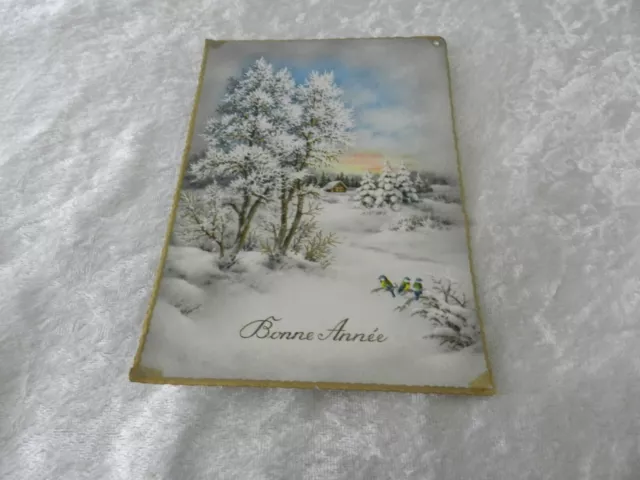 CPSM Happy New Year Postcard Snowy Cottage & Birds
