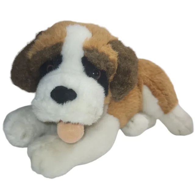 A&A Plush Saint Bernard Dog Lying Stuffed Animal Brown Black Puppy 13"