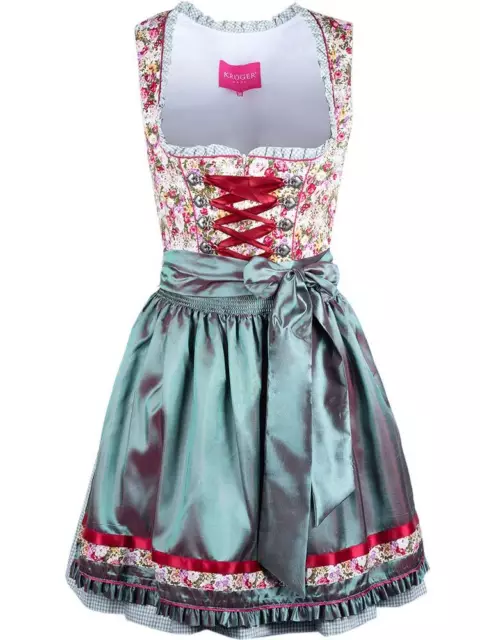 Süßes Krüger Dirndl Mer de Fleurs 50er Länge grün Gr. 38 Minidirndl Mini