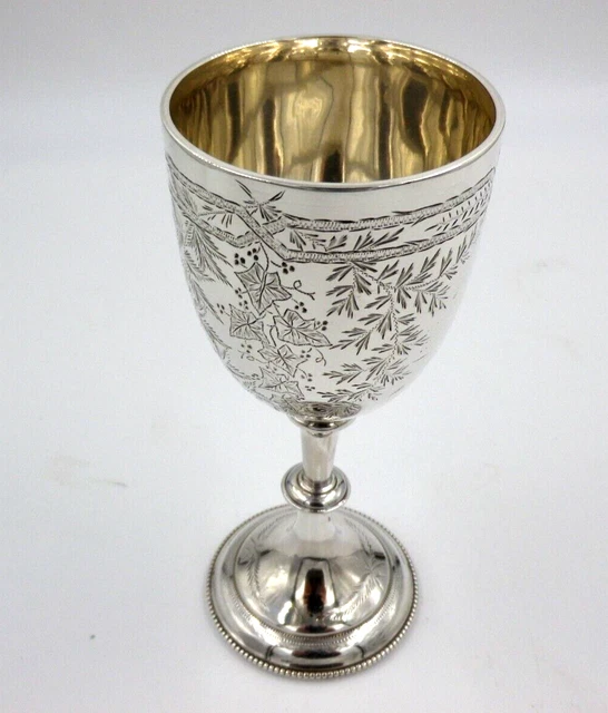 Antique Victorian Sold Sterling Silver Goblet Engraved Bowl 15cm Tall (GVN)