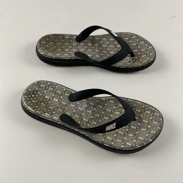 Nike Women's Sandal Size 7 Thong Slide Flip Flop Black White Logo Shoes