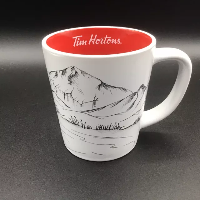 Tim Hortons 2018 Red Hockey Net & Stick Black Mountains White & Red Coffee Mug