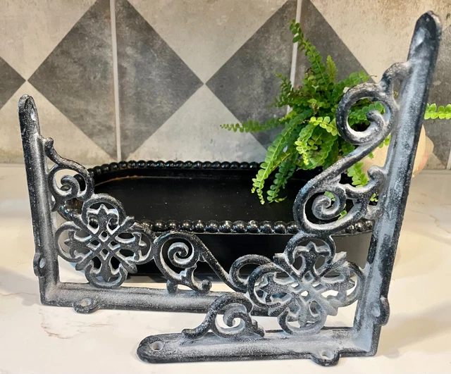 2 Cast iron Shelf Brackets Support European Scroll Wall Brace ANTQ-Black Corbel