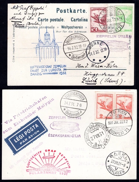 UNGARN 1931 ZEPPELIN POLARFAHRT und 1932 DAPOSTA ZULEITUNGSPOST (E8639