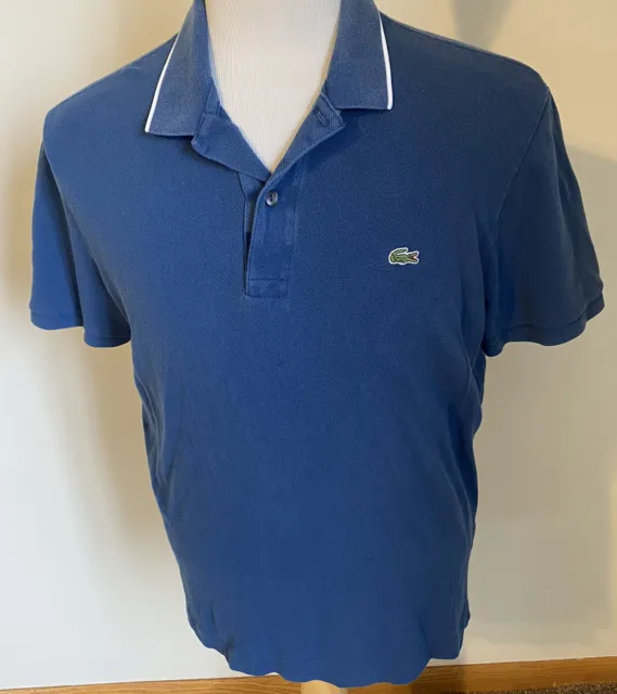 Lacoste Classic Blue Short Sleeve Polo Shirt Mens Size 6 Med Reg Fit Croc Logo