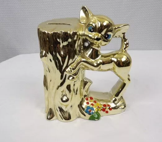 Vtg Shiny Gold Deer by Stump Bank For Brinns Pittsburgh Made in Japan No plug