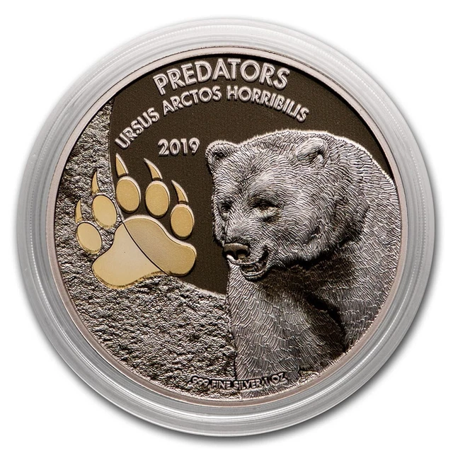 1 Oz Silver Coin Congo Colorized Predators Ursus Arctos Horribilis Grizzly Bear