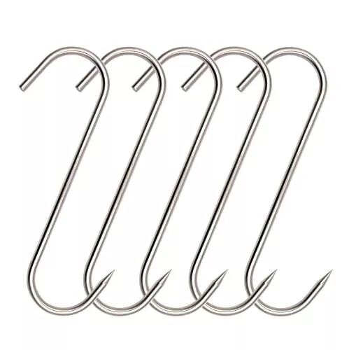 Meat Hooks 8 Inch, SUS304 Stainless Steel Heavy Duty Butcher Hook,S-Hooks 5-Pack