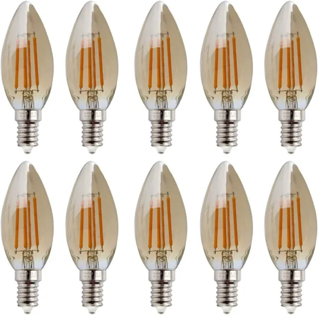 10 pcs E14 4W LED Candle Filament Bulbs, 40W Equivalent, Warm White(2700K) Cande