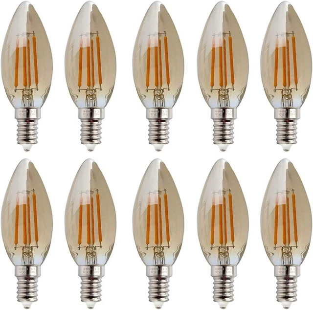 10 pcs E14 4W LED Candle Filament Bulbs, 40W Equivalent, Warm White(2700K) Cande