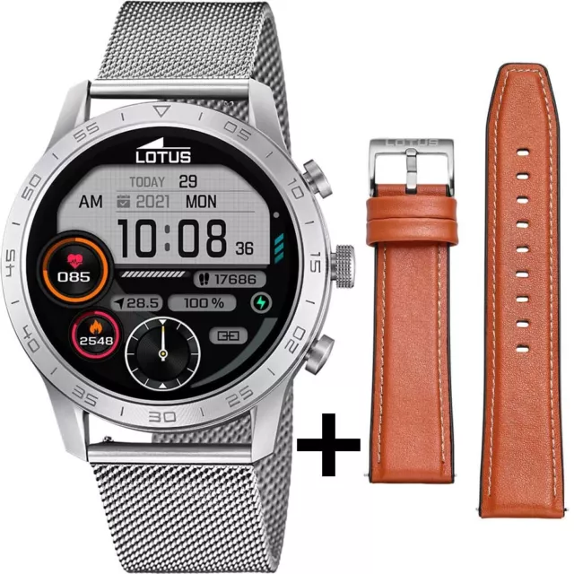 Smartwatch de Lotus 50047/1 con brazalete acero inoxidable y correa piel marrón