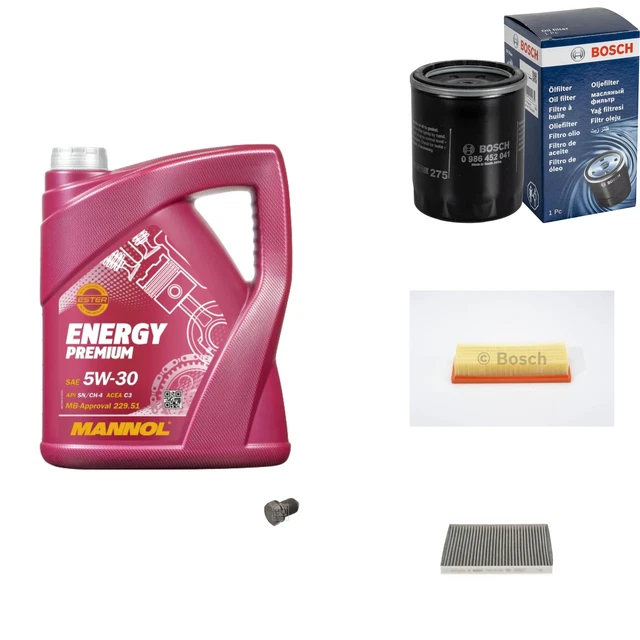 Bosch Pacchetto di Ispezione 5. L mannol Energy Premium 5W-30 per Panda Fiat 1.2