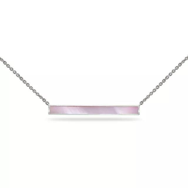 Pink Shell Inlay Horizontal Bar Polished Sterling Silver Dainty Necklace