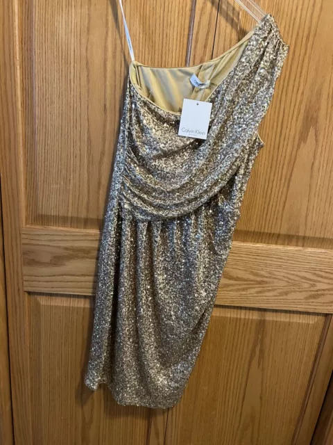 Calvin Klein Dress Gold Sequin Sleeveless Size 6 Party Cocktail Dress NWT