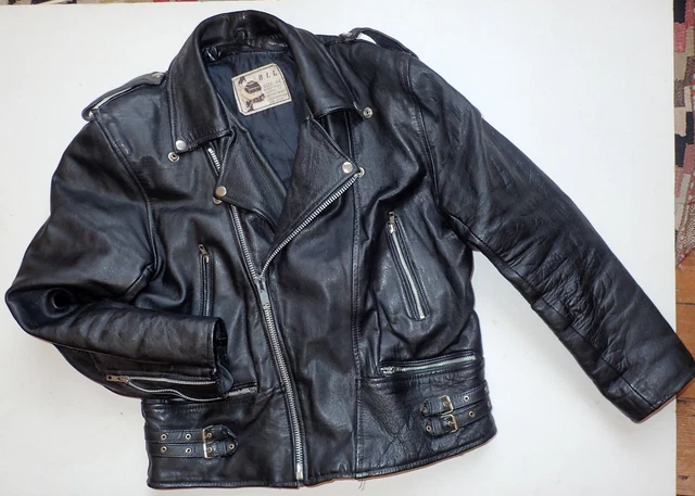 MENS BLL BLACK Real Leather Vintage Biker Jacket M L 44 Rocker Rockabilly 47.00 PicClick UK