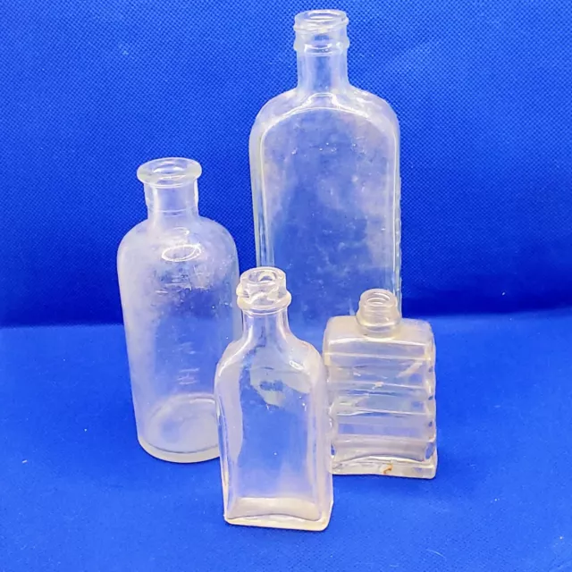 Lot 4 Vintage Glass Bottles Fletcher Castoria Perfume Medicine Brockway