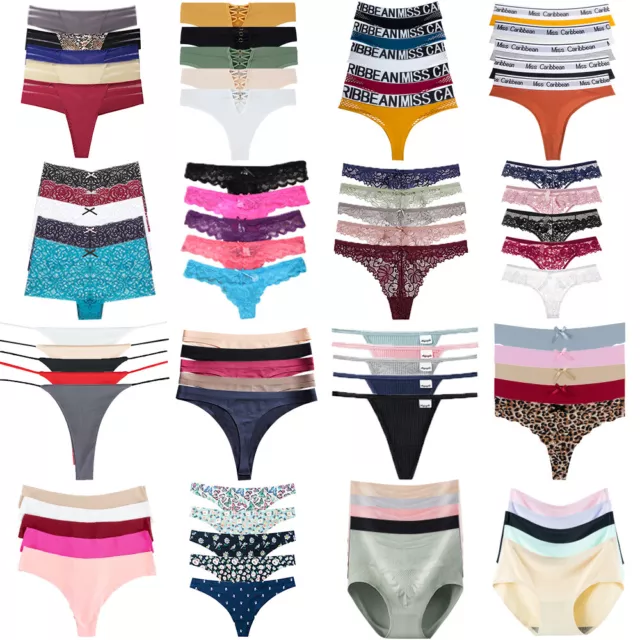 4 Pack Women Cotton Thongs G-string Bikini Panties Briefs T-back Underwear  Panty