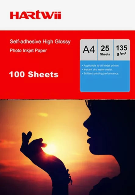 100 Sheet A4 135Gsm Self-adhesive Sticky High Glossy Inkjet Photo Paper Printing