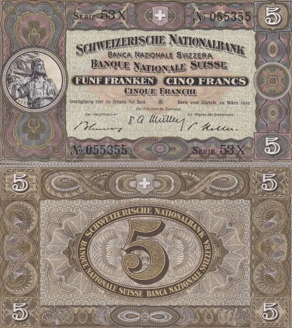 Switzerland 5 Francs 1952 P 11 p UNC